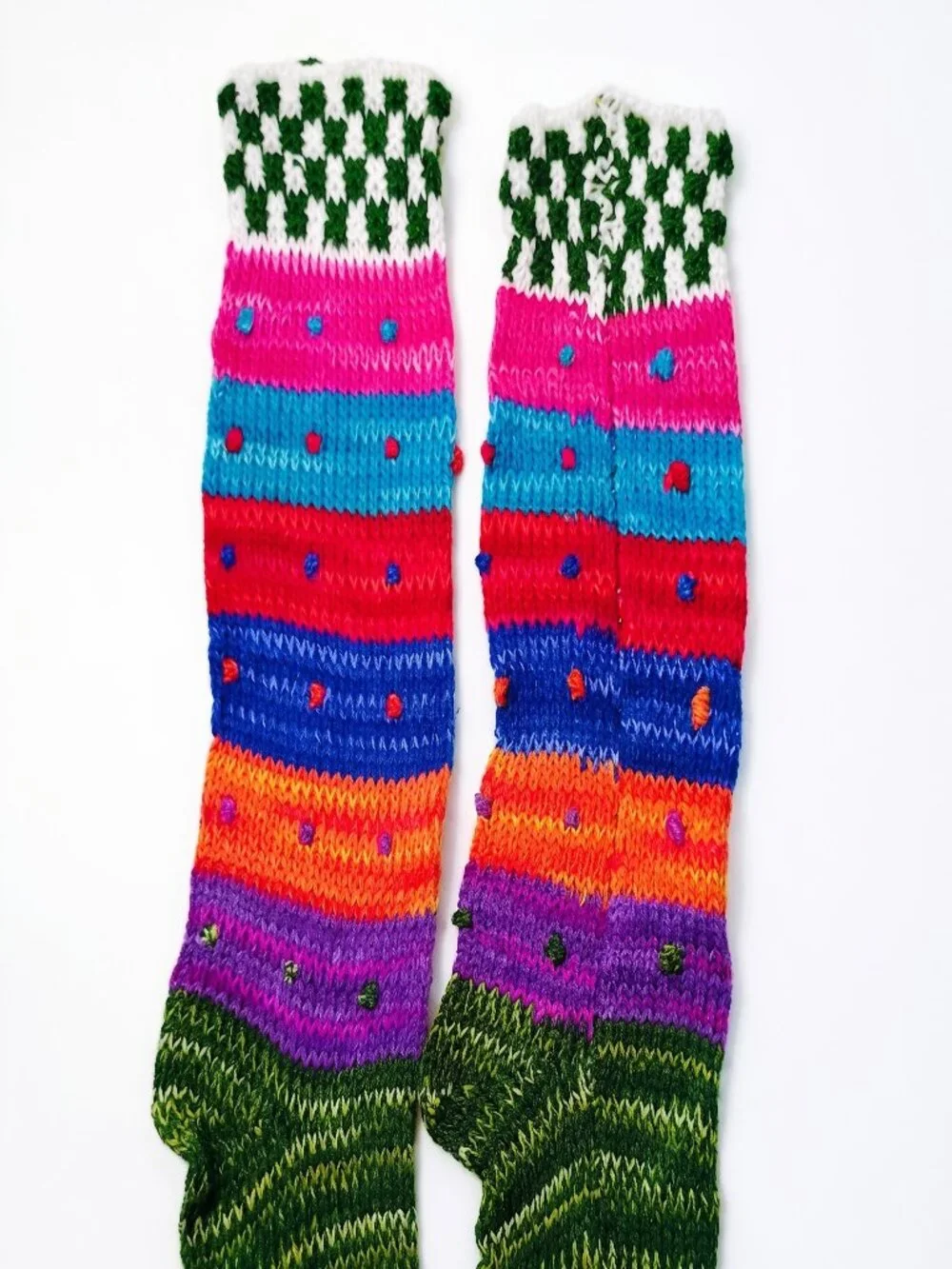 Long Socks Hand-Knitted Multicolor Andean Yarn Warmth for Winter